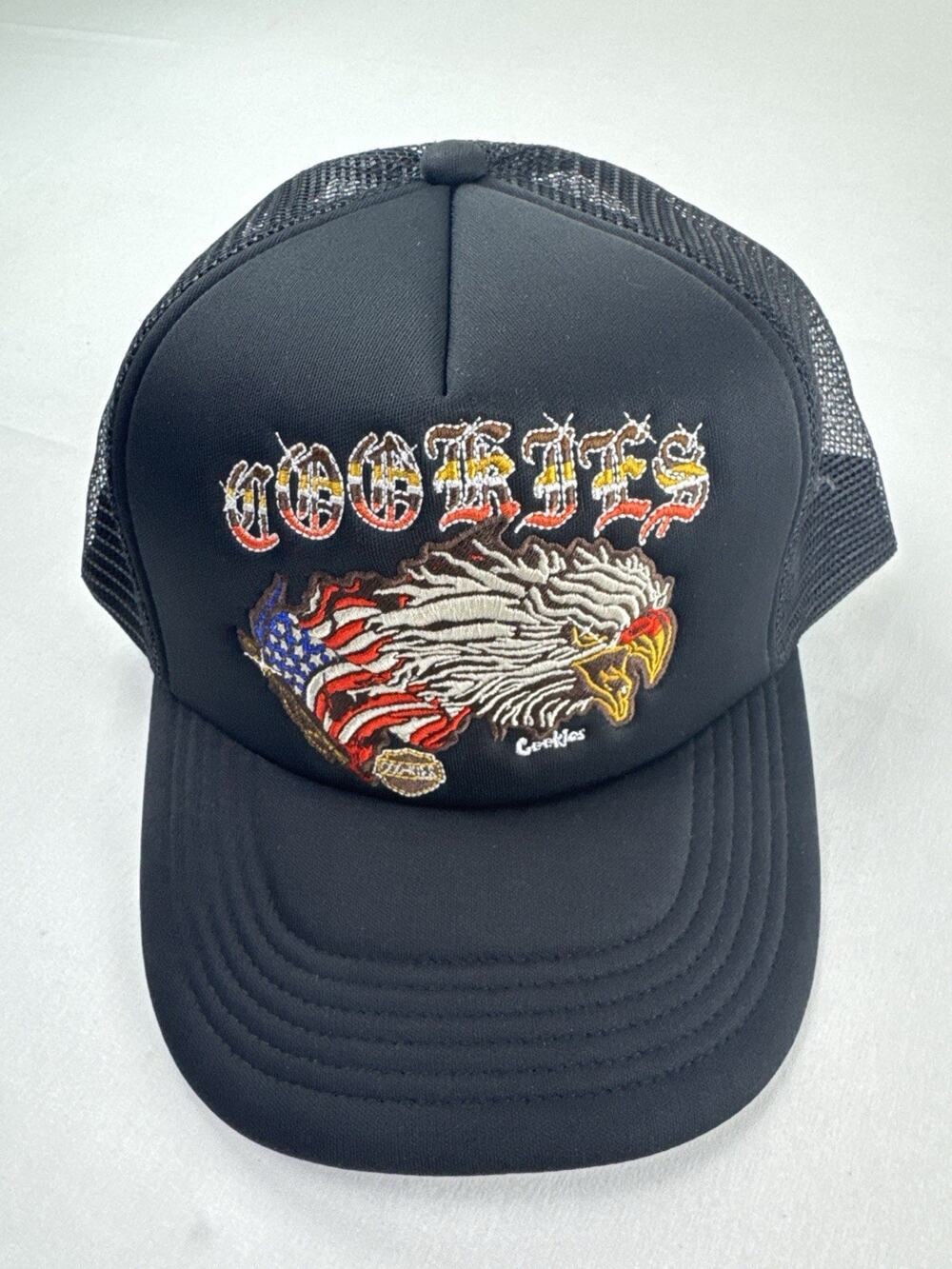 Cookies Black Trucker Hat Mesh Back Adjustable Embroidered Eagle USA Theme OS